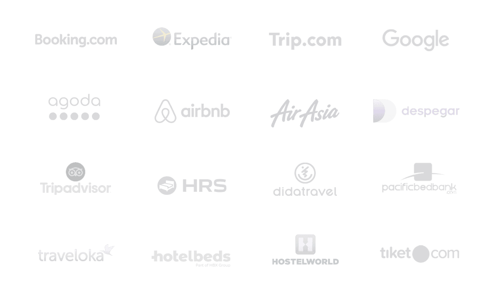 OTA and distribution partners including Booking.com, Expedia, Airbnb, Agoda, Google, and more